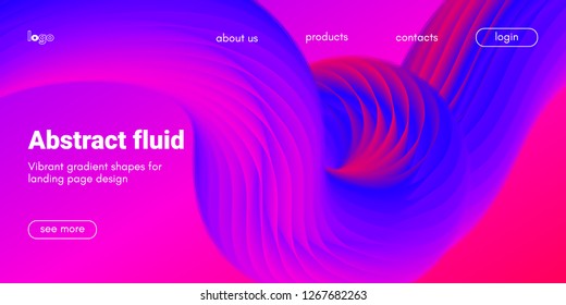 3d Poster with Fluid Shape. Landing Page Template. Abstract Futuristic Vector Background. Wave Music Poster Concept with Neon Pink and Blue Colors. Modern Website Design. Trendy Dynamic Color Poster.