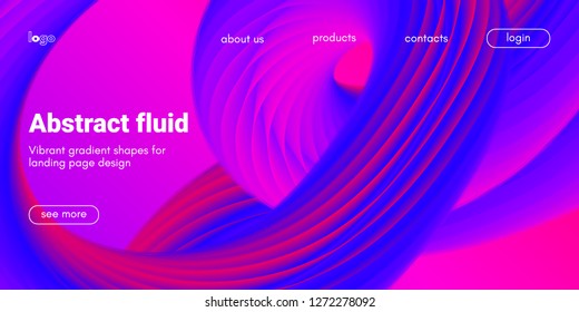 3d Poster with Fluid Shape. Landing Page Template. Abstract Futuristic Vector Background. Wave Music Poster Concept with Neon Pink and Blue Colors. Modern Website Design. Trendy Dynamic Color Poster.