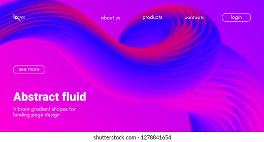 3d Poster with Fluid Shape. Landing Page Template. Abstract Futuristic Vector Background. Wave Music Poster Concept with Neon Pink and Blue Colors. Modern Website Design. Trendy Dynamic Color Poster.