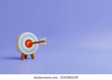 3d poster render target aim. Three-dimensional dart and arrow vector illustration. Success goal strategy for business and marketing. Sport competition. Bullseye accuracy challenge. icon infographic