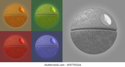 3D poster with a set of colored space spherical combat bases from the popular movie, dedicated to the 4th of May, the day of geeks and star wars