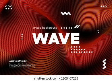 3d Poster with Wave Stripes. Abstract Linear Background with Ripple. Flow Banner with Distortion and Movement of Surface. Modern Orange Template for Business, Web Design. Distorted Waves Concept.