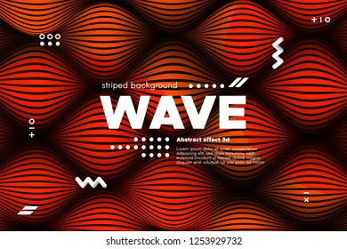 3d Poster with Wave Stripes. Abstract Linear Background with Ripple. Flow Banner with Distortion and Movement of Surface. Modern Orange Template for Business, Web Design. Distorted Waves Concept.