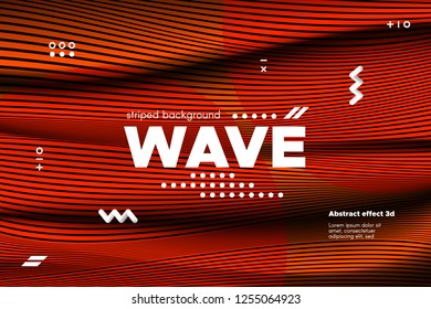 3d Poster with Wave Stripes. Abstract Linear Background with Ripple. Flow Banner with Distortion and Movement of Surface. Modern Orange Template for Business, Web Design. Distorted Waves Concept.