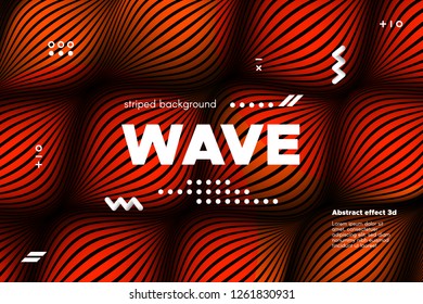 3d Poster with Wave Stripes. Abstract Linear Background with Ripple. Flow Banner with Distortion and Movement of Surface. Modern Orange Template for Business, Web Design. Distorted Waves Concept.
