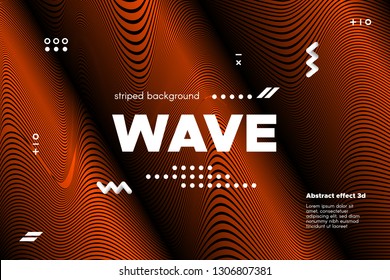 3d Poster with Wave Stripes. Abstract Linear Background with Ripple. Flow Banner with Distortion and Movement of Surface. Modern Orange Template for Business, Web Design. Distorted Waves Concept.