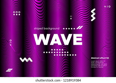 3d Poster with Wave Stripes. Flow Background with Distortion and Movement of Surface. Abstract Linear Banner with Ripple. Modern Striped Template in Magenta Colors for Business, Web Design, Flyer.