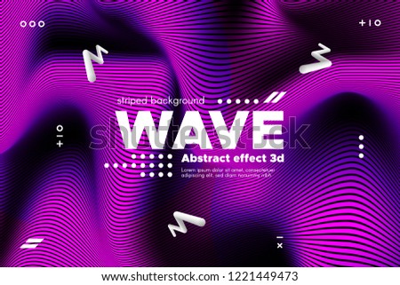3d Poster with Wave Stripes. Flow Background with Distortion and Movement of Surface. Abstract Linear Banner with Ripple. Modern Striped Template in Magenta Colors for Business, Web Design, Flyer.
