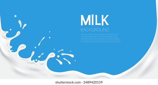 3d verter leche con Ilustración vectorial de fondo de salpicadura