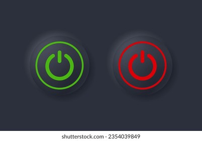 botón 3d del icono de encendido con el diseño de botones de neumorfismo verde. activar los botones de los iconos. botón neumórfico negro - interfaz de botones ui	