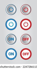 3d power icon with on and off power button set round, circle on, push illustration