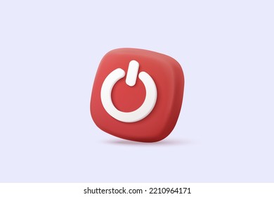 3d power start button icon isolated on white background. web push-button power on and off, correct, tick, problem, fail on application. 3d emergency switch icon vector with shadow render illustration