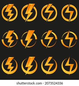 3d potencia y trueno imagen, icono, logotipo en círculo amarillo por diseño vector