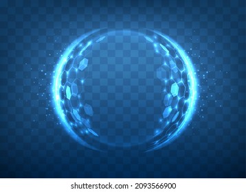 3d powerful protection. Shield ball, technology force circle for stop infection concepts, technological power plasma protected space, vector guard sphere geometric surface image