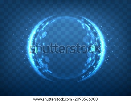 3d powerful protection. Shield ball, technology force circle for stop infection concepts, technological power plasma protected space, vector guard sphere geometric surface image