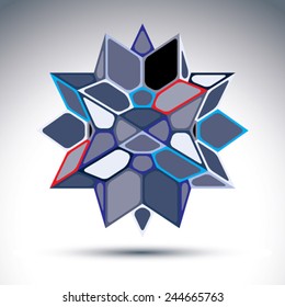 3d precious stone, indigo geometric stylish figure. Vector transform polygonal design object.
