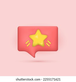 3d premium star glossy icon for client feedback. Realistic 3d design.  Useble for UI website and social media template