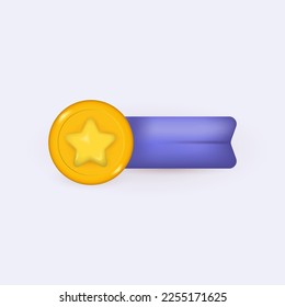 3d premium star icon and ribbon glossy. Cartoon minimal style. Vector illustration