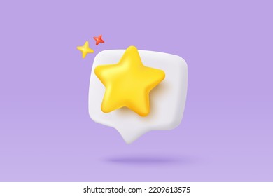 3d premium stars glossy icon for client feedback. Customer rating feedback from client about employee of UI website 3d concept. 3d star premium quality icon vector with shadow render illustration