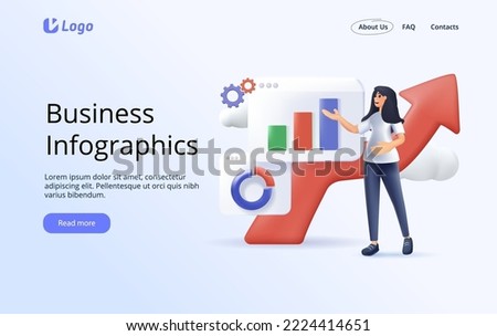 3D Presentation slide templates or hero banner images for websites, or apps. Infographics, profit and analytics banner. Business concept illustrations. Modern 3D style. 3D render Vector illustration