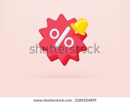 3d price coupon icon for code online shopping, Percentage with bell notification. sales with offer for shopping, 3d special offer promotion. 3d coupon price tag icon vector render illustration