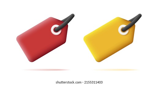 Icono de etiqueta de precio 3d, etiquetas con nombres rojos y amarillos redondeados. Ilustración del vector