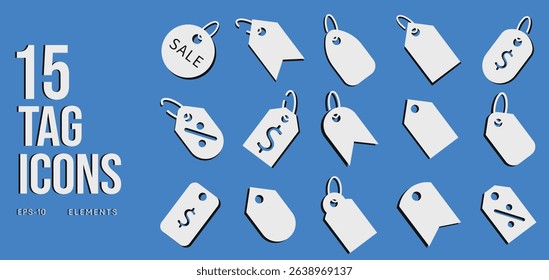 3D Price Tag Icon Set Sale and Retail Commercial Concept Vector Illustrations for Ecommerce and Design Use
