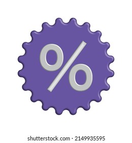 3d price tag with percent symbol. Purple starburst stickers sale with discounts. Advertising marketing to promote product sales. Special trading bonuses. Vector icon isolated template.