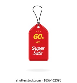 3D Price tag. Vector illustration. Special discounts coupon. Super sale. 60 percent off.