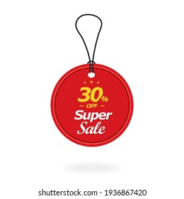 3D Price tag. Vector illustration. Special discounts coupon. Super sale. 30 percent off.