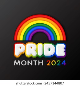 3D Pride month 2024 logo icon design with colorful rainbow for invitation greeting card party, LGBT, LGBTQ, LGBTQIA, LGBTQ+ parade annual event festival, celebration, social media, advertising; ads