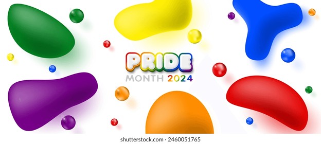 3d Pride month fluid banner template. Abstract background with liquid dynamic element and colorful fluid shapes composition for logo LGBT, LGBTQ, LGBTQIA, banner, social media cover, post, festival