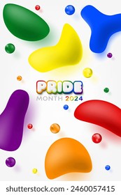 3d Pride month fluid banner template. Abstract background with liquid dynamic element and colorful fluid shapes composition for logo LGBT, LGBTQ, LGBTQIA, banner, social media cover, post, festival