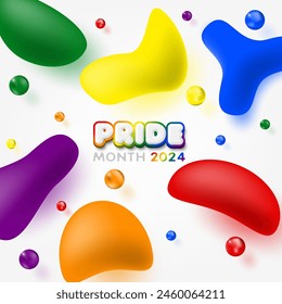 3d Pride month fluid banner template. Abstract background with liquid dynamic element and colorful fluid shapes composition for logo LGBT, LGBTQ, LGBTQIA, banner, social media cover, post, festival