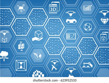 3D Print concept blue background as vector illustration
