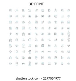 3d print icons, signs, outline symbols, concept linear illustration line collection