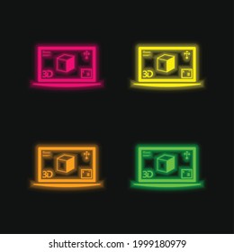 3d Print Image On Monitor four color glowing neon vector icon