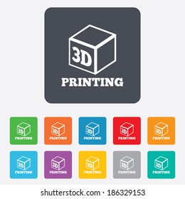 3D Print sign icon. 3d cube Printing symbol. Additive manufacturing. Rounded squares 11 buttons. Vector