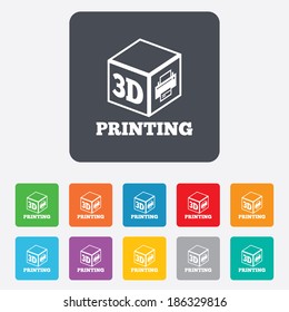 3D Print sign icon. 3d cube Printing symbol. Additive manufacturing. Rounded squares 11 buttons. Vector