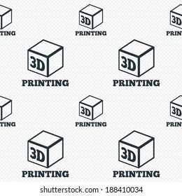 3D Print sign icon. 3d cube Printing symbol. Additive manufacturing. Seamless grid lines texture. Cells repeating pattern. White texture background. Vector