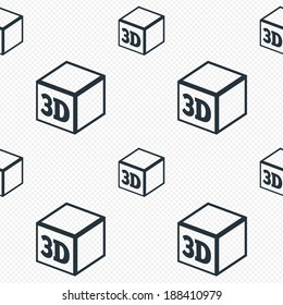 3D Print sign icon. 3d cube Printing symbol. Additive manufacturing. Seamless grid lines texture. Cells repeating pattern. White texture background. Vector