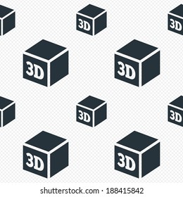 3D Print sign icon. 3d cube Printing symbol. Additive manufacturing. Seamless grid lines texture. Cells repeating pattern. White texture background. Vector