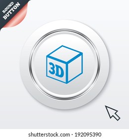 3D Print sign icon. 3d cube Printing symbol. Additive manufacturing. White button with metallic line. Modern UI website button with mouse cursor pointer. Vector