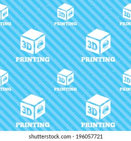 3D Print sign icon. 3d cube Printing symbol. Additive manufacturing. Seamless diagonal lines texture. Blue grunge texture background. Vector