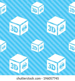 3D Print sign icon. 3d cube Printing symbol. Additive manufacturing. Seamless diagonal lines texture. Blue grunge texture background. Vector