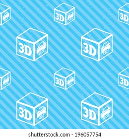 3D Print sign icon. 3d cube Printing symbol. Additive manufacturing. Seamless diagonal lines texture. Blue grunge texture background. Vector