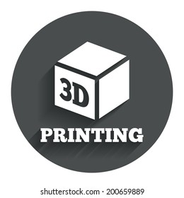 3D Print sign icon. 3d cube Printing symbol. Additive manufacturing. Circle flat button with shadow. Modern UI website navigation. Vector