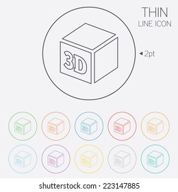 3D Print sign icon. 3d cube Printing symbol. Additive manufacturing. Thin line circle web icons with outline. Vector