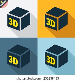 3D Print sign icon. 3d cube Printing symbol. Additive manufacturing. Four squares. Colored Flat design buttons. Vector