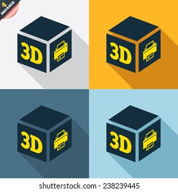 3D Print sign icon. 3d cube Printing symbol. Additive manufacturing. Four squares. Colored Flat design buttons. Vector